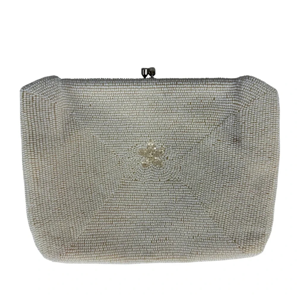 Vintage La Regale Beaded Clutch Purse Ivory Chain‎ Strap Evening Bag